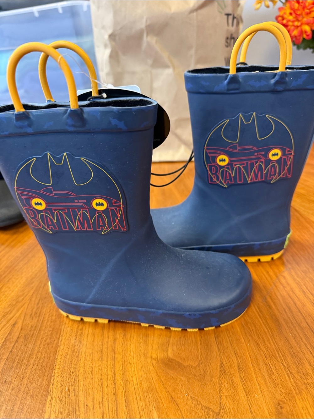 Western Chief Navy and Yellow Batman Kids Rain Boots- New